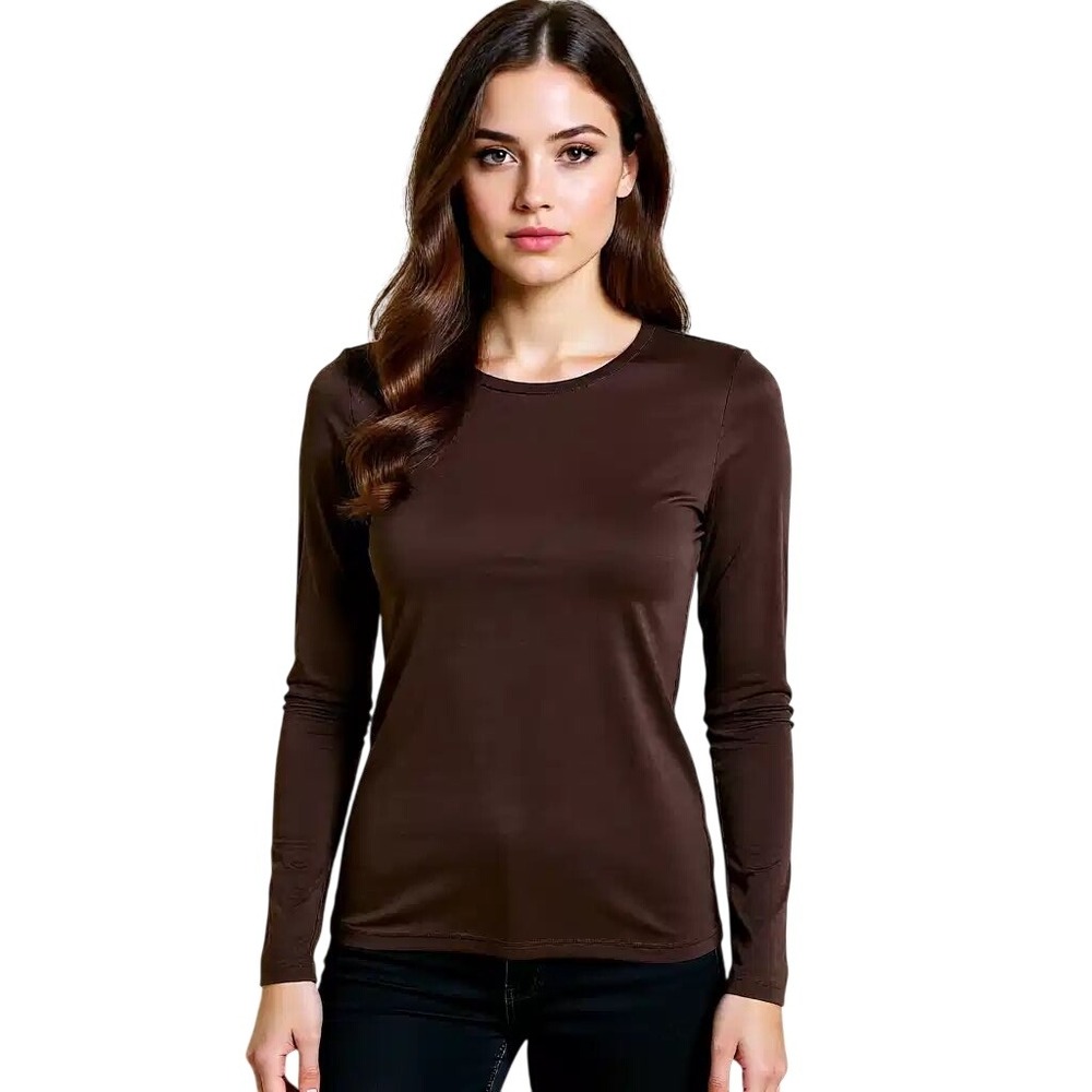 Grane Women's‎ Chocolate Long Sleeve Crew Neck T-Shirt Top Size MNWT